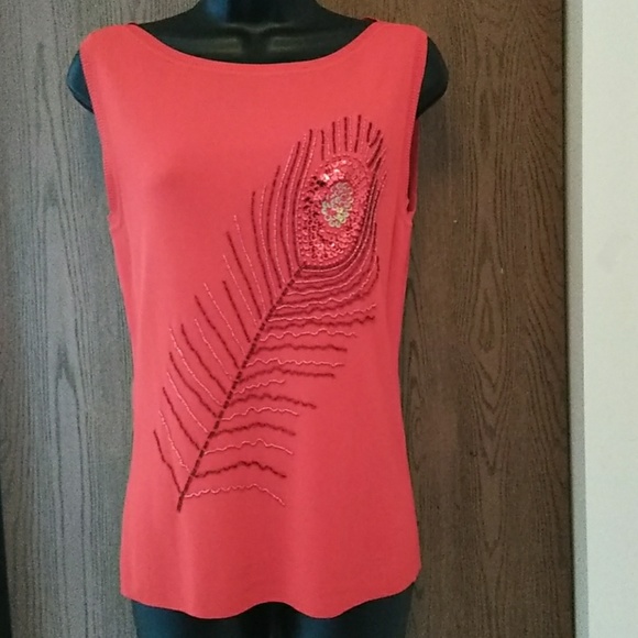 Cal Fashions Tops - Cute Red Beaded and Sequin Tank Top